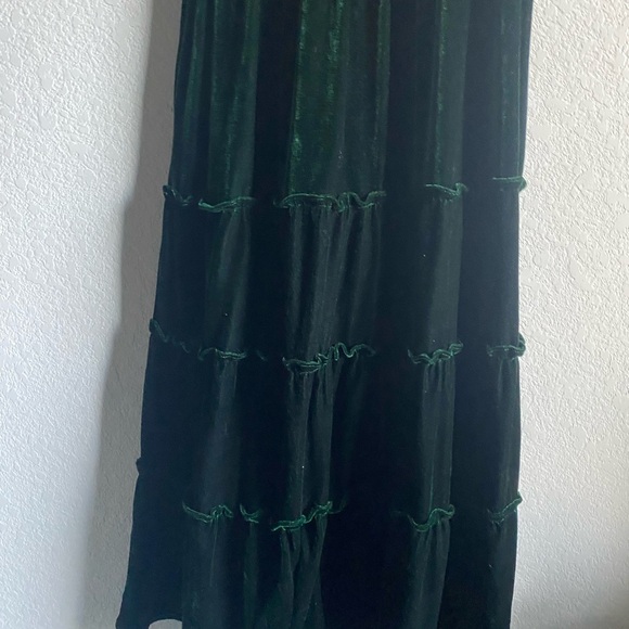 OPT Green Velvet Smocked Tiered Goth Vamp Elegant Dark Academia Midi Dress L - Picture 5 of 12